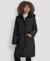 Dkny Women's Corduroy-collar Quilted Anorak Coat In Black