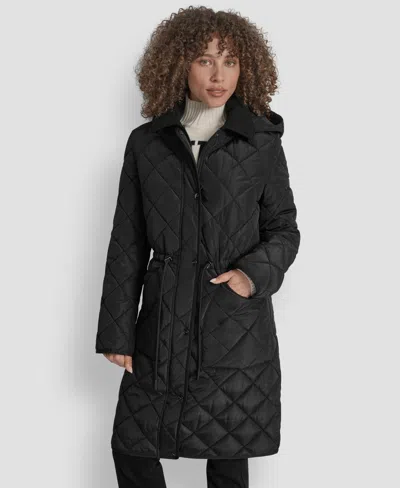 Dkny Women's Corduroy-collar Quilted Anorak Coat In Black