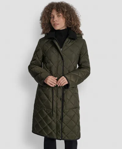 Dkny Women's Corduroy-collar Quilted Anorak Coat In Green