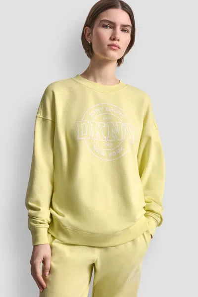 Dkny Women's Cotton-blend Collegiate Logo Sweatshirt In Yellow