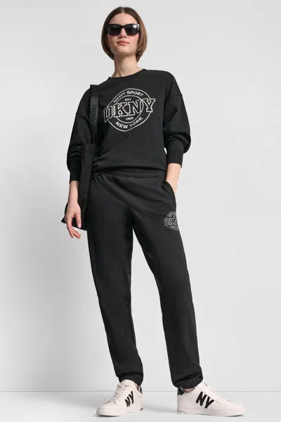 Dkny Women's Cotton-blend Collegiate Logo Sweatshirt In Black