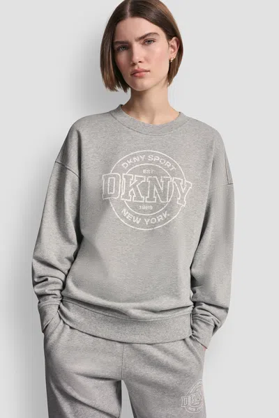 Dkny Women's Cotton-blend Collegiate Logo Sweatshirt In Gray