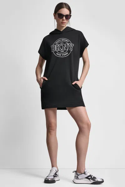 Dkny Women's Cotton-blend Logo Mini Hoodie Dress In Black