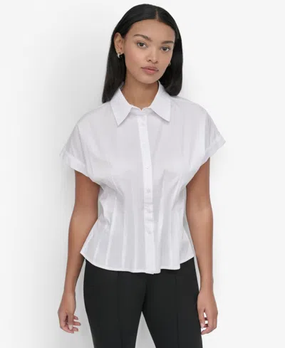 Dkny Women's Cotton Cap-sleeve Button-front Shirt In White