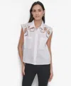 Dkny Cutwork Poplin Button-up Shirt In White