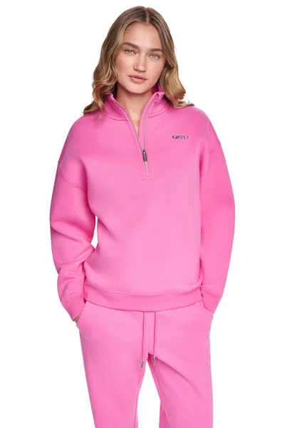 Dkny Women's Cotton-blend Fleece Logo 1/4 Zip Sweatshirt In Taffy