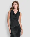 Dkny Women's Cowl Neck High-low Tiered A-line Dress In Black