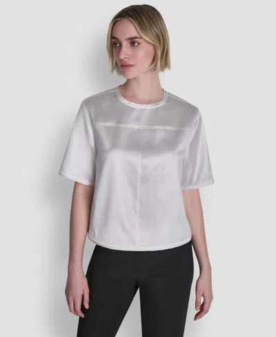 Dkny Women's Crackle Woven Crewneck Blouse In White