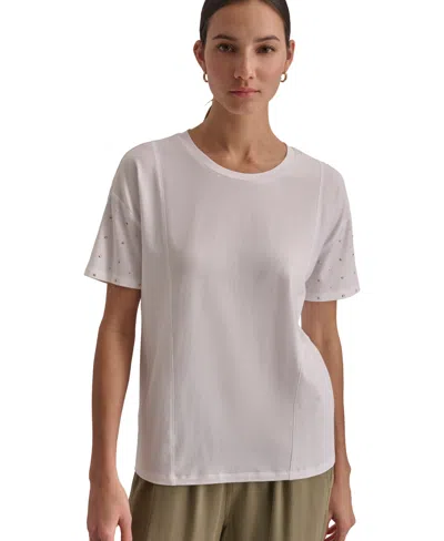 Dkny Women's Crewneck Embellished-dolman-sleeve Top In White
