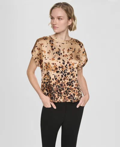 Dkny Women's Crewneck Keyhole Blouse In Multi