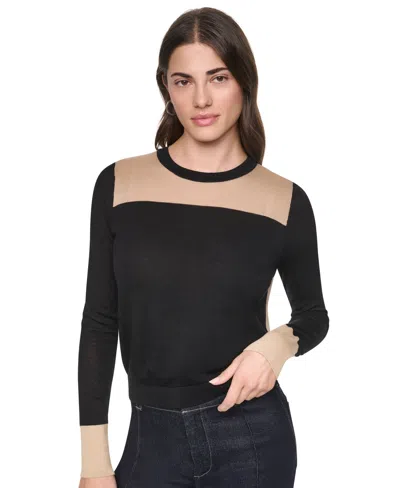 Dkny Women's Crewneck Long-sleeve Ultralight Cotton Sweater In Black,traver