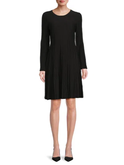 Dkny Women's Crewneck Ribbed A-line Mini Dress In Black