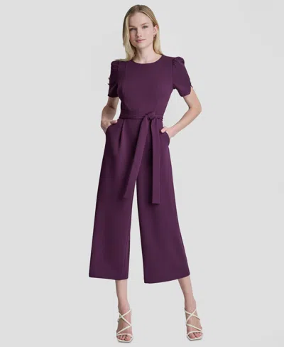 Dkny Women's Crewneck Short-sleeve Jumpsuit In Purple