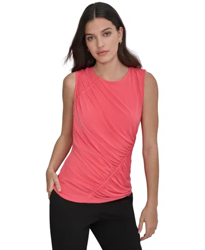 Dkny Women's Crewneck Sleeveless Side-ruched Knit Top In Beach Cor
