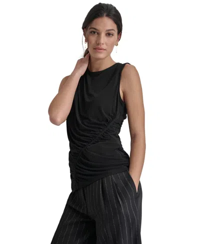 Dkny Women's Crewneck Sleeveless Side-ruched Knit Top In Black
