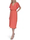 Dkny Flutter Sleeve Smocked Waist Fit & Flare Dress In Orange