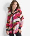 Dkny Printed Semisheer Chiffon Button-up Top In Mlti Geode