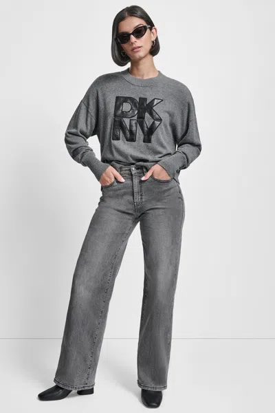 Dkny Women's Croc Patch Logo Sweater In Gray
