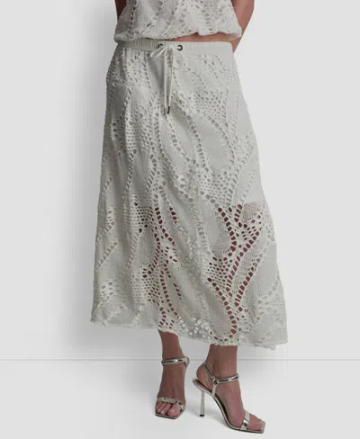 Dkny Crochet Leaf Midi Skirt In Gray