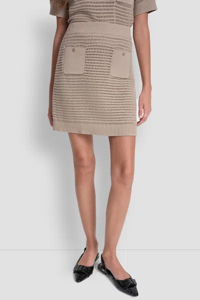 Dkny Women's Crochet Stitch Skirt With Front Pocket In Brown