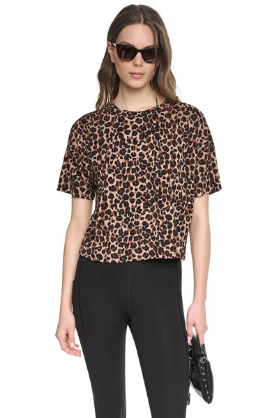 Dkny Women's Cropped Animal Print T-shirt In Brown