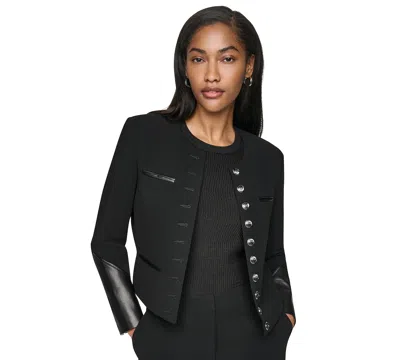 Dkny Women's Cropped Collarless Button-front Jacket In Black