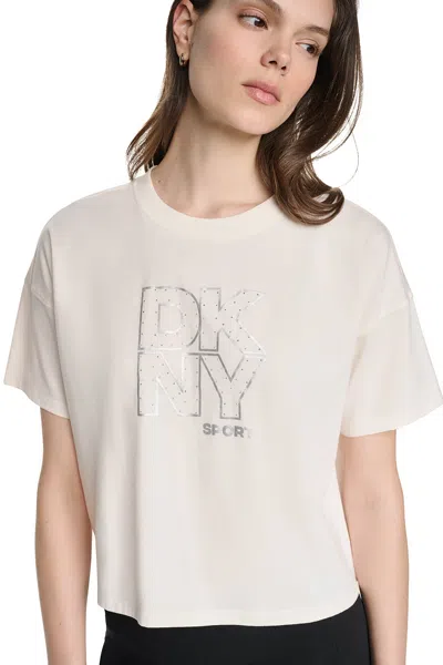 Dkny Women's Cropped Crystal Stacked Logo T-shirt In Neutral