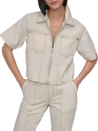 Dkny Women's Cropped Denim Zip-front Shirt In White