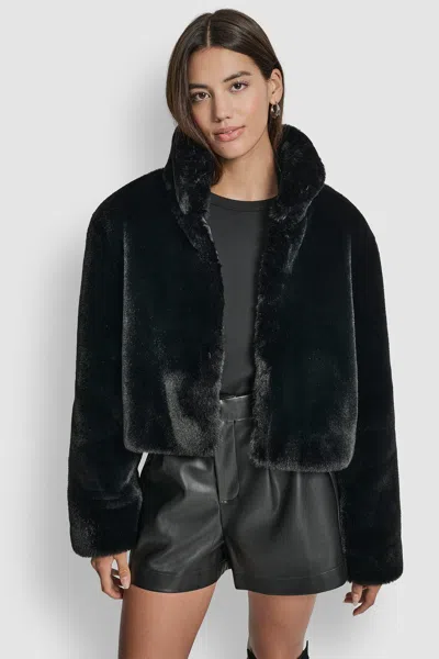 Dkny Women's Cropped Faux Fur Jacket In Black