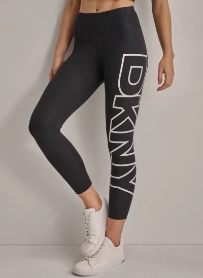 Dkny Women's Cropped Mid-rise Logo Compression Legging In Black