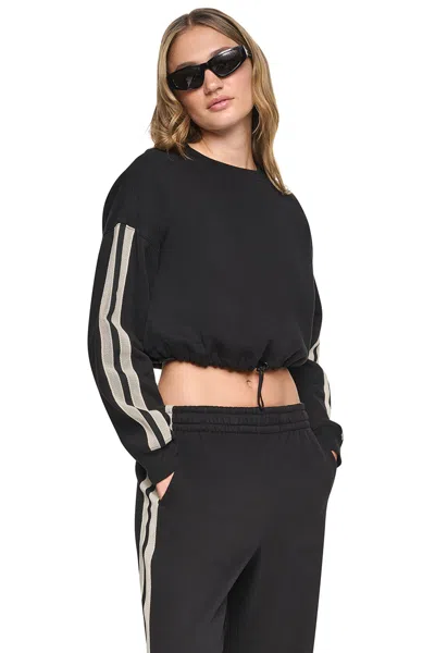 Dkny Women's Cropped Striped Sweatshirt In Black