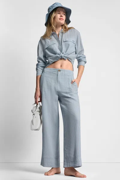 Dkny Women's Cropped Wide Leg Linen-blend Pants In Blue