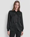 Dkny Women's Crushed Satin Long Sleeve Blouse In Black