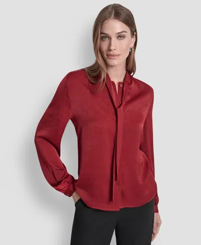 Dkny Women's Crushed Satin Long Sleeve Blouse In Red