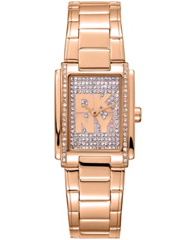 Dkny Women's Crustal Dial Crystal Accented Dial Red-gold Tone Stainless Steel Bracelet Watch, 23 X 30mm