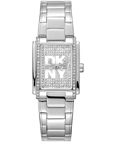 Dkny Women's Crystal Dial Crystal Accented Dial Stainless Steel Bracelet Watch, 23 X 30mm In Silver
