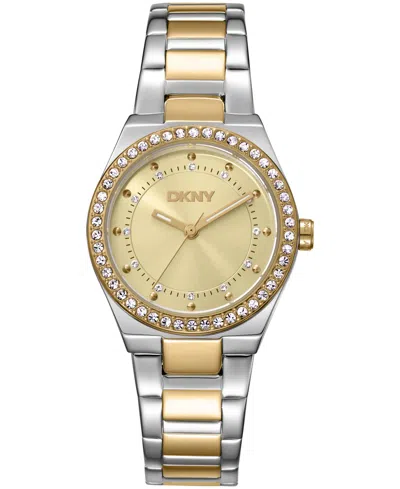 Dkny Women's Crystal Dial Markers Crystal Bezel Two-tone Gold Stainless Steel Bracelet Watch, 30mm