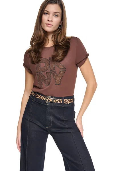 Dkny Women's Crystal Distressed Logo T-shirt In Multi