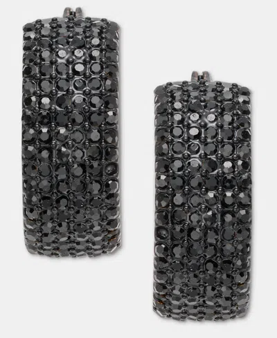 Dkny Women's Crystal Gold-tone Wide Hoop Earrings In Black