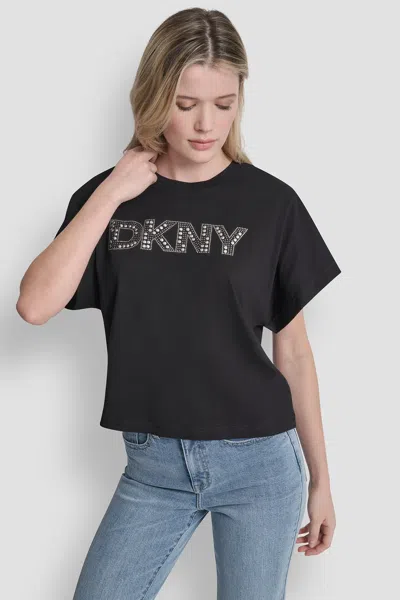 Dkny Women's Crystal Logo T-shirt In Black