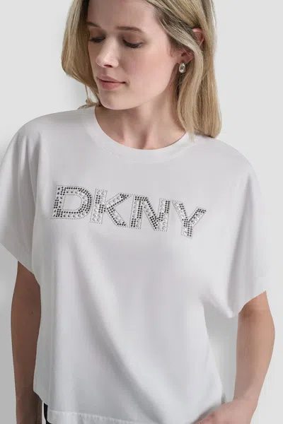 Dkny Women's Crystal Logo T-shirt In White