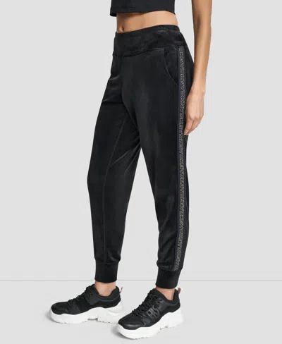 Dkny Women's Cuffed Metallic Logo Joggers In Black