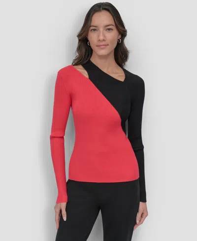 Dkny Women's Cutout Colorblocked Sweater In Wtrmln Sgr,blk