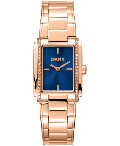 Dkny Women's Dark Blue Dial Crystal Accented Case Rose-gold Tone Stainless Steel Bracelet Watch, 23 X 30m