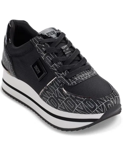 Dkny Women's Davie Lace-up Platform Sneakers In Black,pebble Combo
