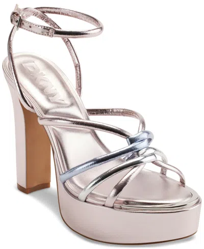 Dkny Women's Delicia Strappy Knotted Platform Sandals In Dusty Rose Gold,celeste Blue