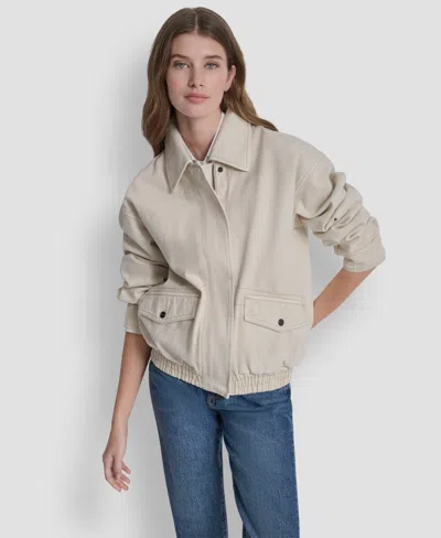Dkny Women's Denim Bomber Coat In Parchment