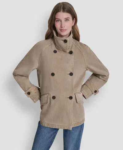 Dkny Women's Denim Double Breasted A-line Coat In Brown