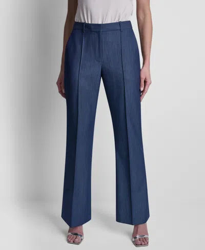 Dkny Women's Denim Pintuck Flared Trousers In Blue