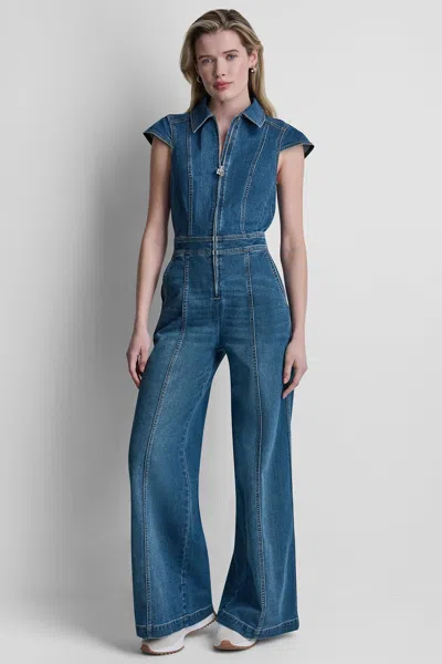Dkny Women's Denim Wide-leg Jumpsuit In Blue